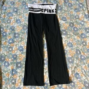 Victoria's Secret PINK black & white fold over yoga pants women's large long